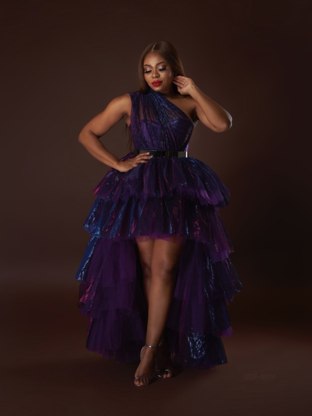 Oyemwen Metallic Tulle High Low Ruffle Skirt (JUST SKIRT) Purple Blue NWT
